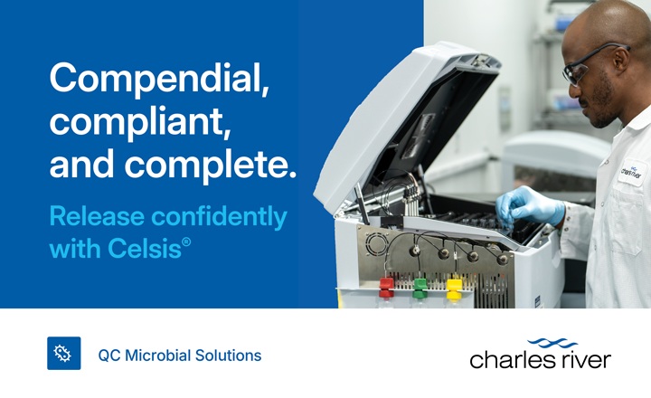 Scientist using the Celsis system and text reading compendial compliant complete